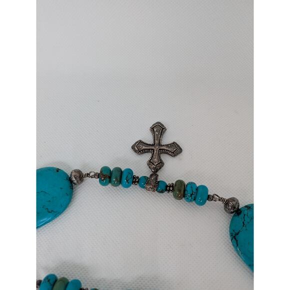 Large Oval Turquoise and Sterling Silver Cross Hook Belt Adjustable 48" Blue - Picture 8 of 12